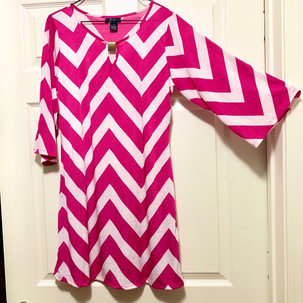 Bold Pink White Zig Zag cover up dress
